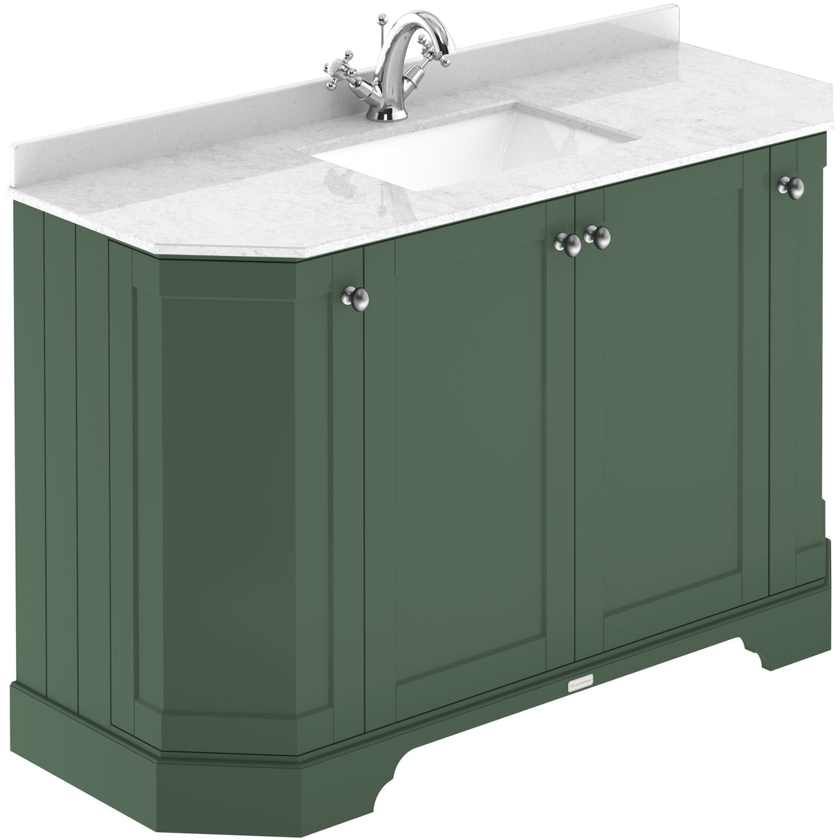 Old London 1200mm Angled Freestanding Vanity Unit & Basin, Square Bowl, 4 Door Hunter Green LOF861