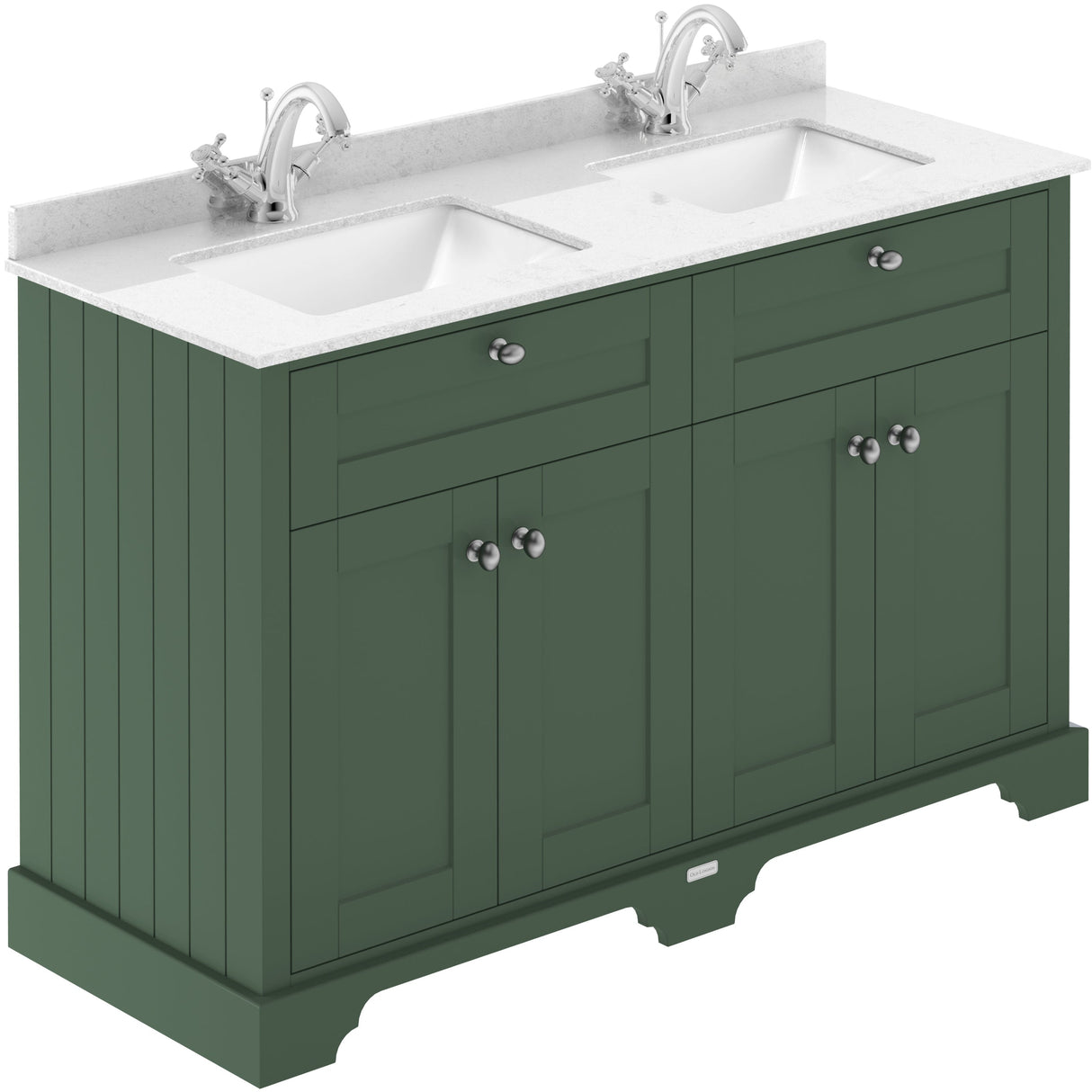 Old London 1200mm Freestanding Vanity Unit & Basin, White Marble Top, Square Bowl, 4 Door Hunter Green LOF864S
