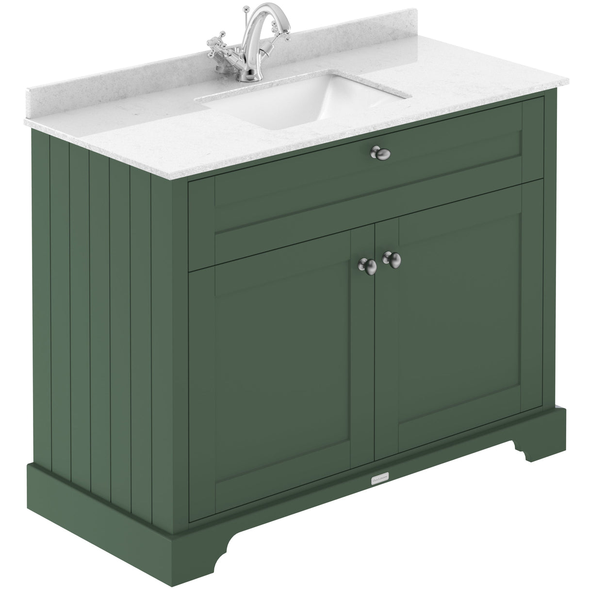 Old London 1000mm Freestanding Vanity Unit & Basin, White Marble Top, Square Bowl, 2 Door Hunter Green LOF877S