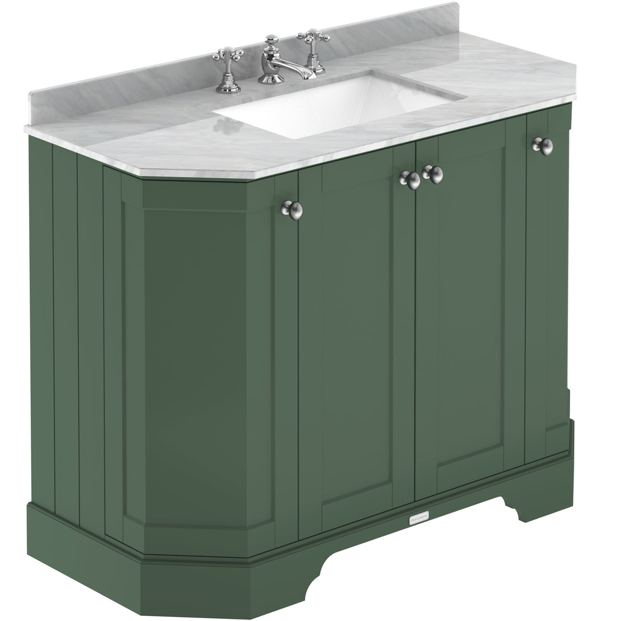 Old London 1000mm Angled Freestanding Vanity Unit & Basin, Square Bowl, 4 Door Hunter Green LOF887