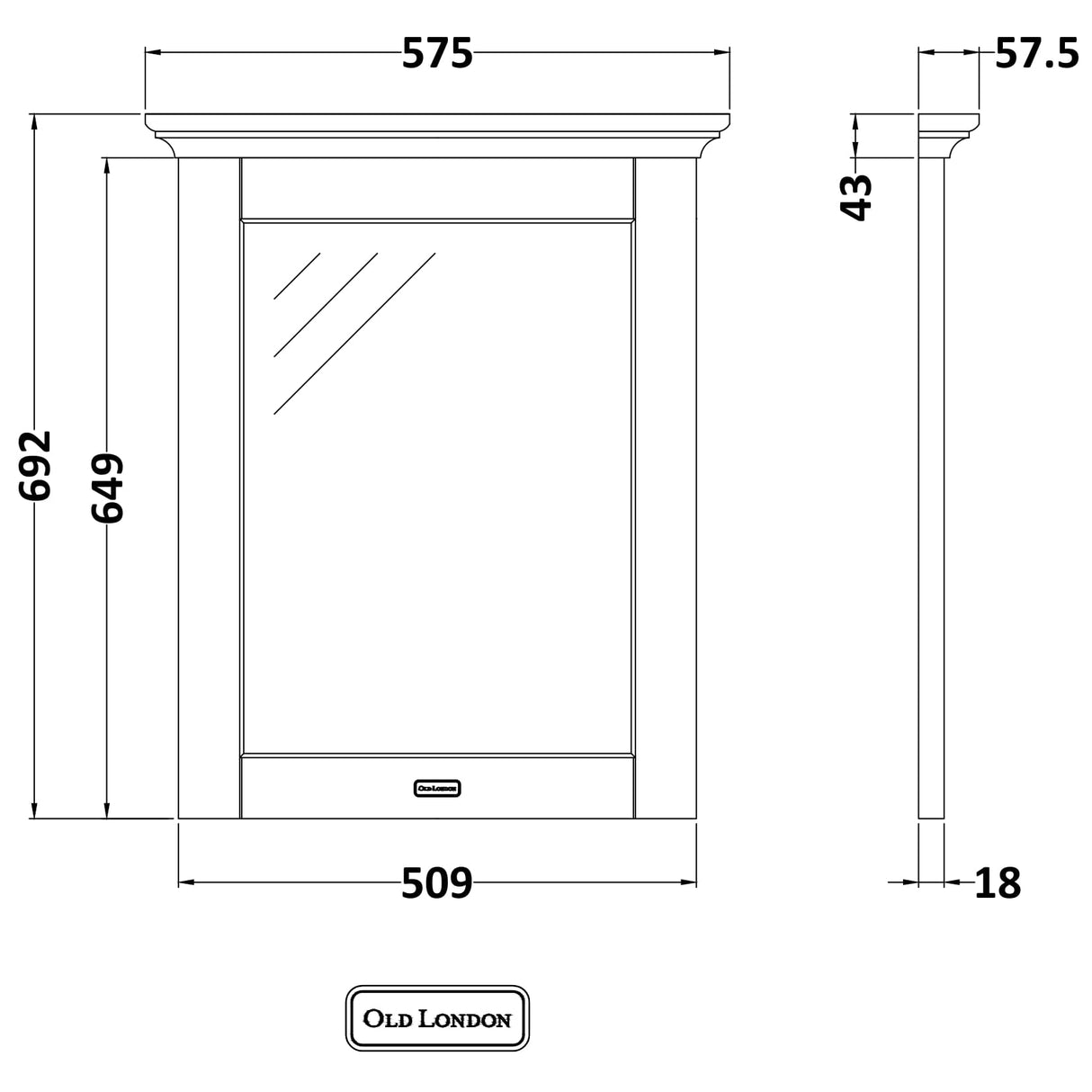 Old London Flat Mirror H694 x W600mm Timeless Sand LON413 LD