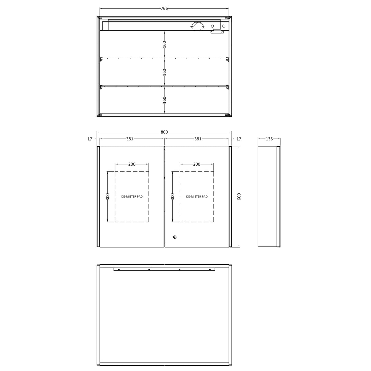 Nuie Leda LED Touch Sensor 2 Door Mirrored Cabinet H600 x W800mm Silver LQ094 LD
