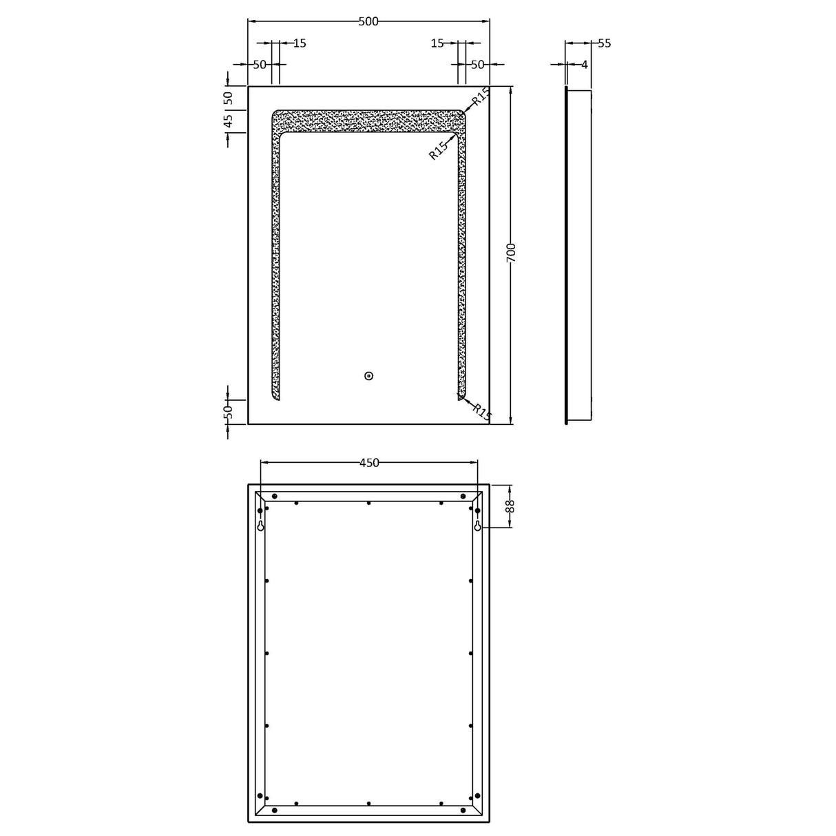 Nuie Carina LED Touch Sensor Bathroom Mirror H700 x W500mm Silver LQ501 LD