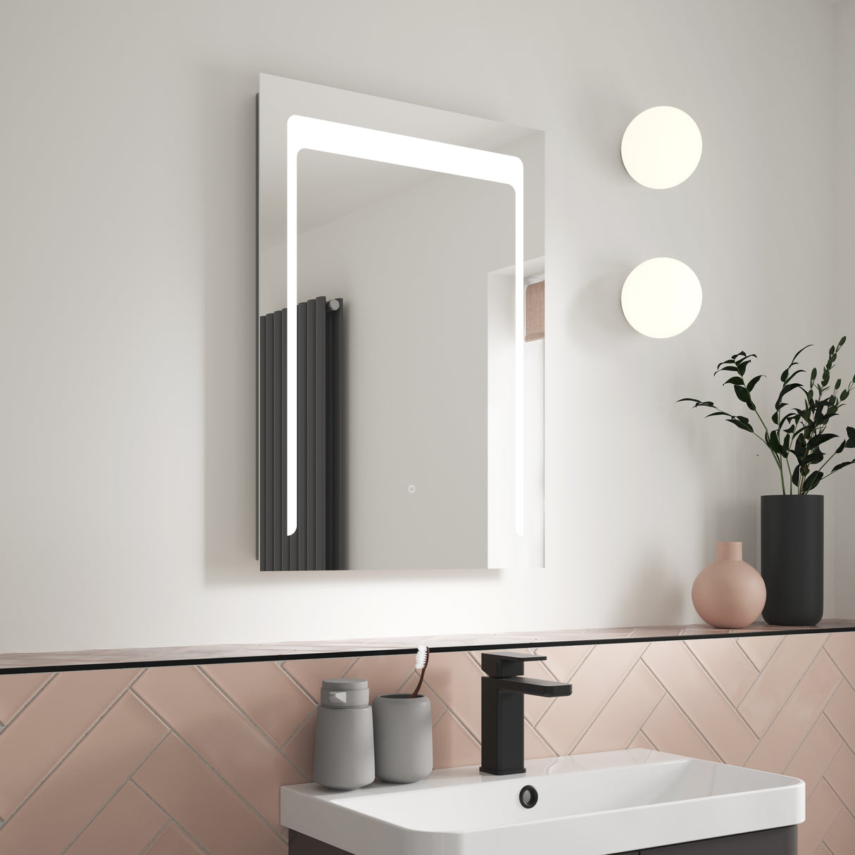 Nuie Carina LED Touch Sensor Bathroom Mirror H700 x W500mm Silver LQ501 LS