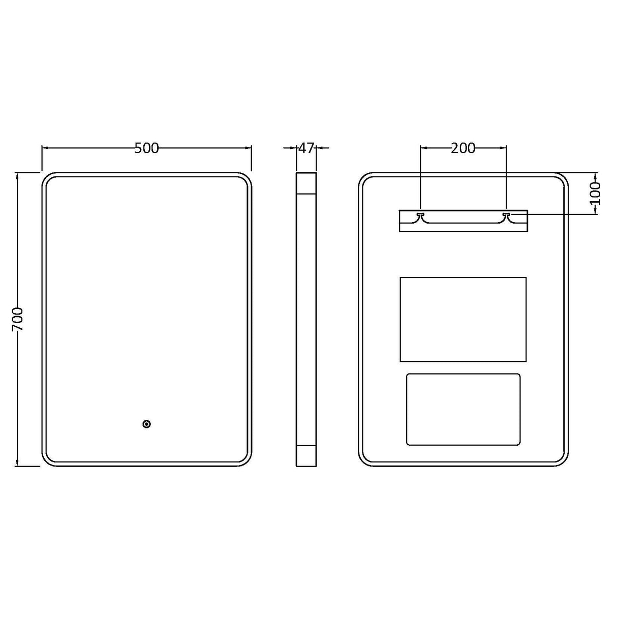 Nuie Pictor Rectangular LED Touch Sensor Inset Framed Mirror H700 x W500mm Black LQ731 LD