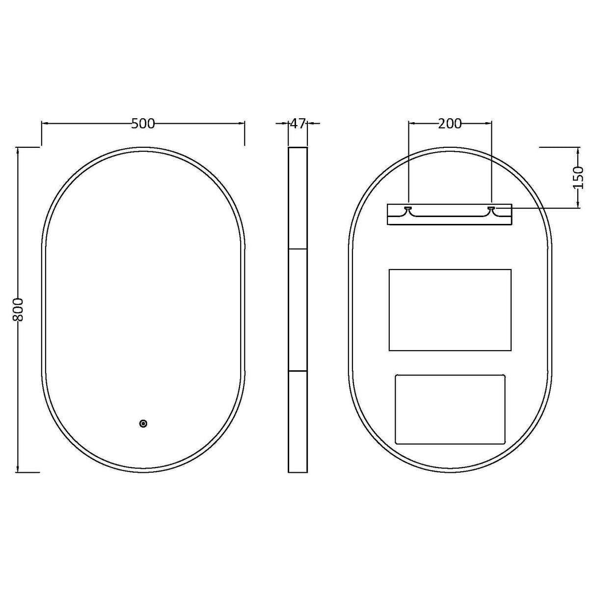 Nuie Columba Oval LED Touch Sensor Inset Framed Mirror H800 x W500mm Black LQ761 LD