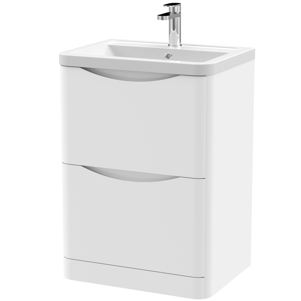 Nuie Lunar 600mm Freestanding 2 Drawer Vanity Unit & Basin Satin White LUN101A