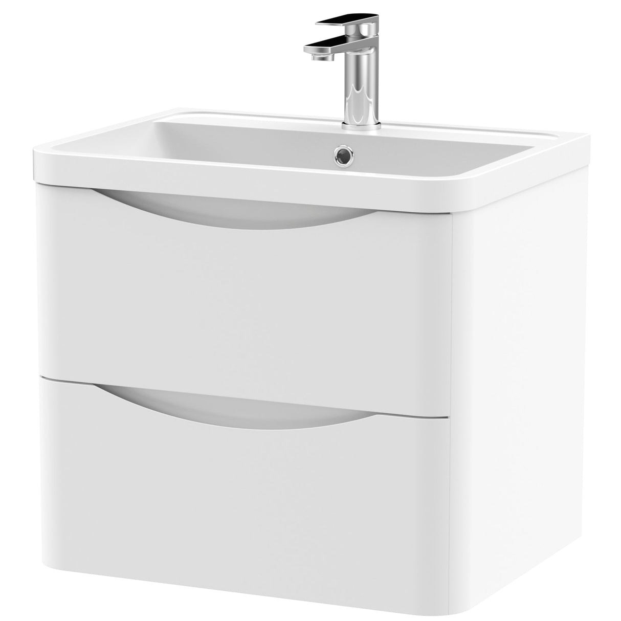 Nuie Lunar 600mm Wall Hung 2 Drawer Vanity Unit & Basin Satin White LUN102