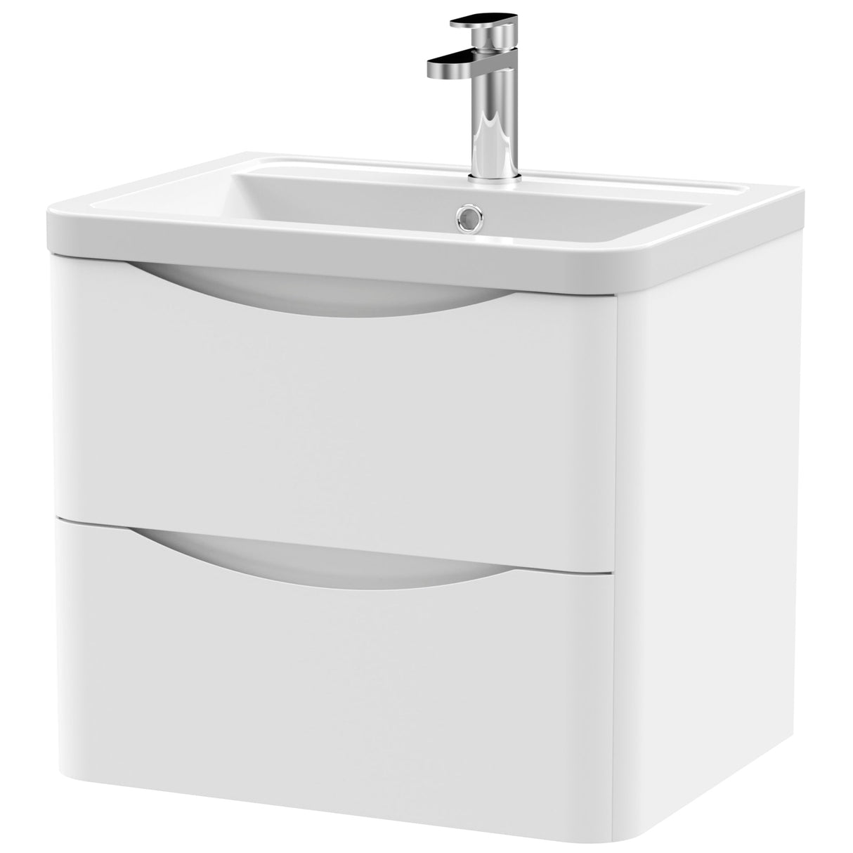 Nuie Lunar 600mm Wall Hung 2 Drawer Vanity Unit & Basin Satin White LUN102A