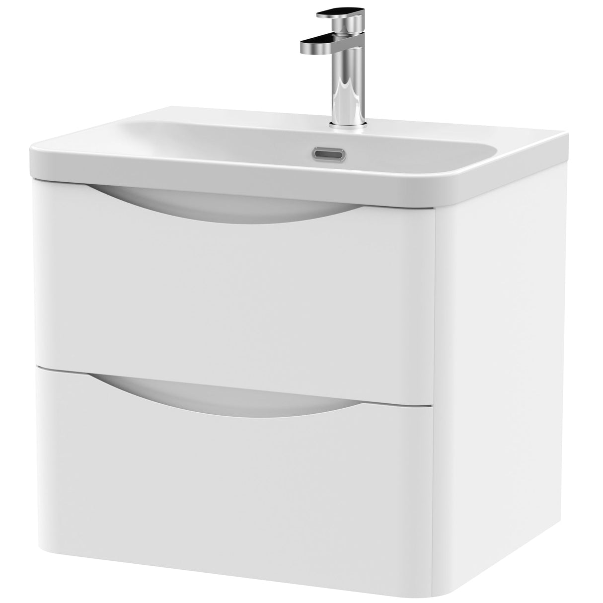 Nuie Lunar 600mm Wall Hung 2 Drawer Vanity Unit & Basin Satin White LUN102B