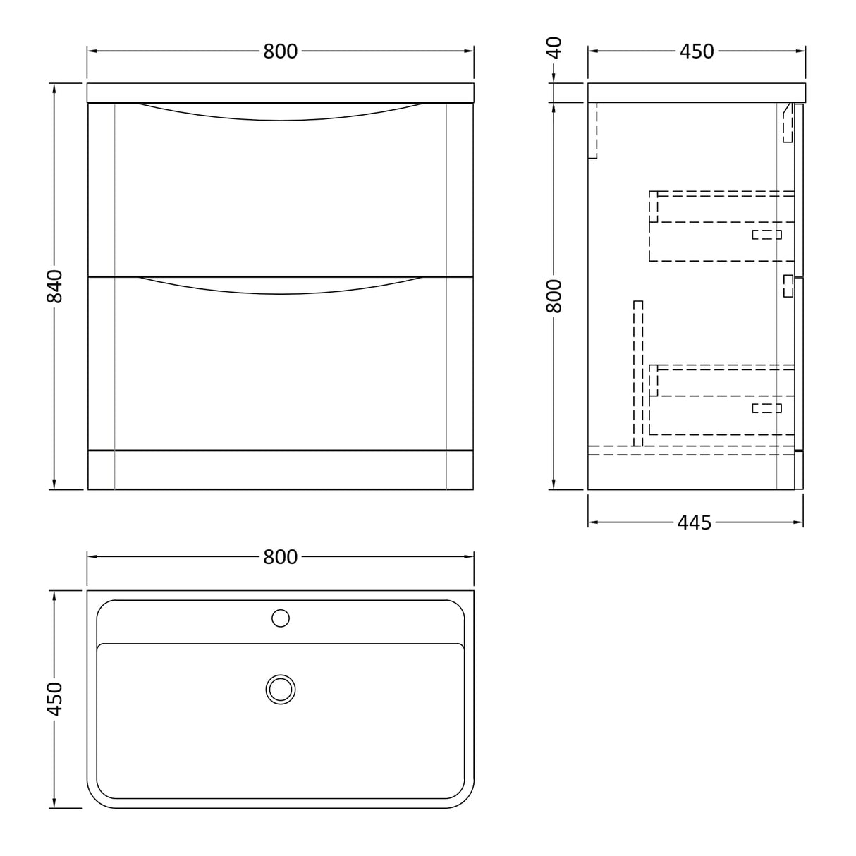 Nuie Lunar 800mm Freestanding 2 Drawer Vanity Unit & Basin Satin White LUN103 LD