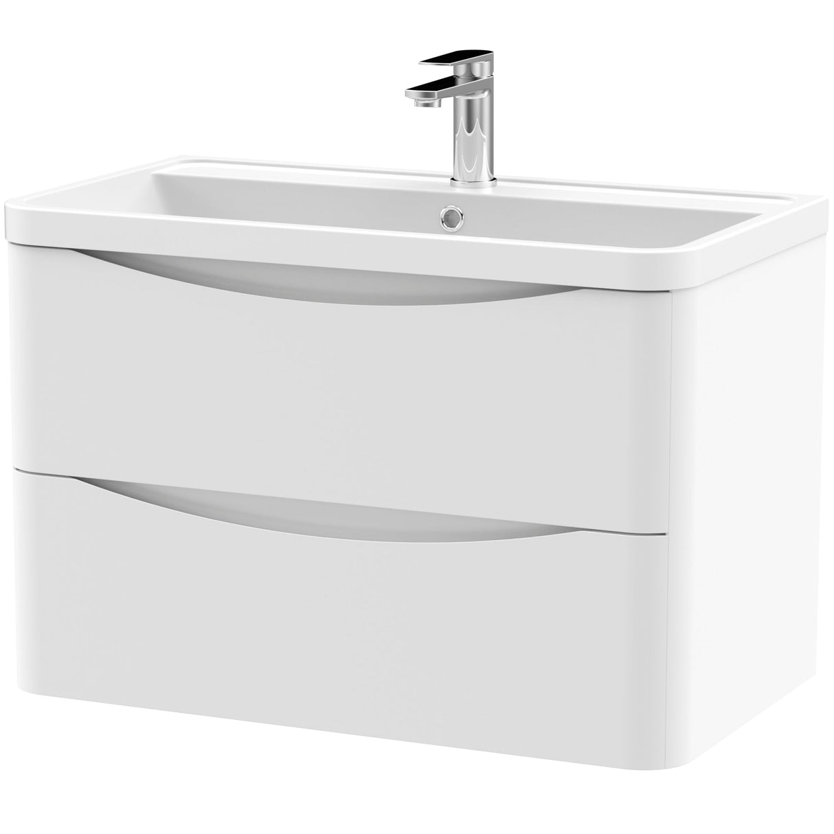 Nuie Lunar 800mm Wall Hung 2 Drawer Vanity Unit & Basin Satin White LUN104