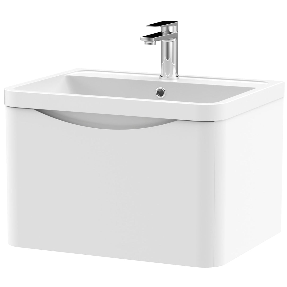 Nuie Lunar 600mm Wall Hung 1 Drawer Vanity Unit & Basin Satin White LUN105