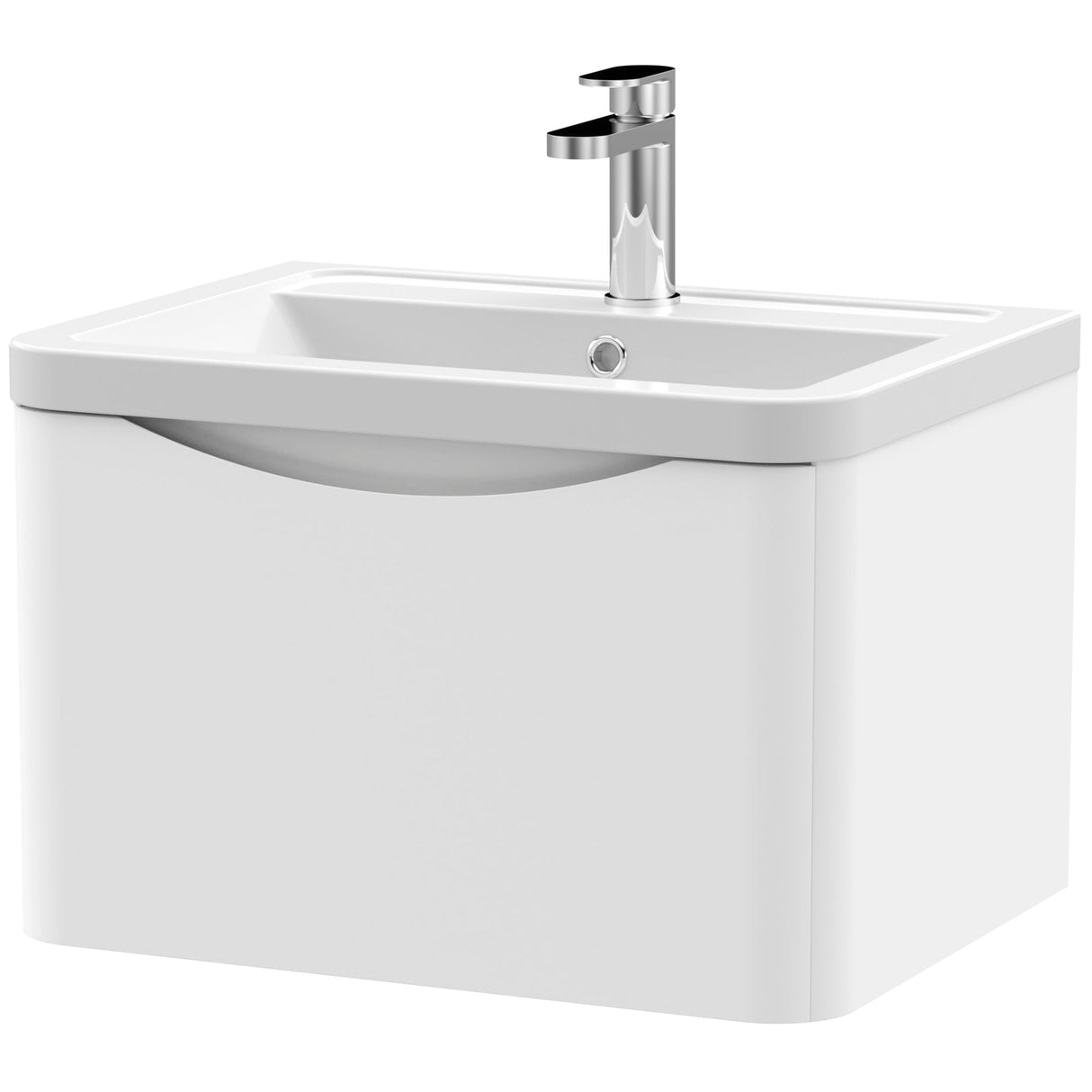Nuie Lunar 600mm Wall Hung 1 Drawer Vanity Unit & Basin Satin White LUN105A