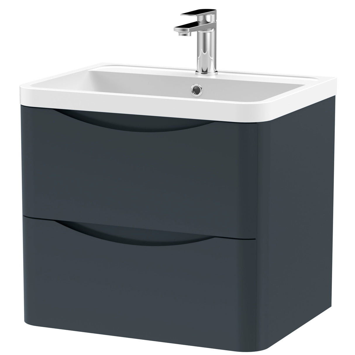 Nuie Lunar 600mm Wall Hung 2 Drawer Vanity Unit & Basin Soft Black LUN1402