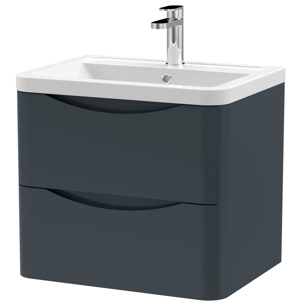 Nuie Lunar 600mm Wall Hung 2 Drawer Vanity Unit & Basin Soft Black LUN1402A