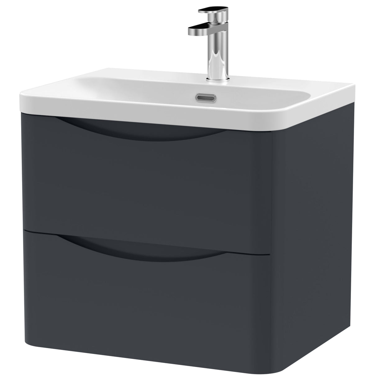 Nuie Lunar 600mm Wall Hung 2 Drawer Vanity Unit & Basin Soft Black LUN1402B