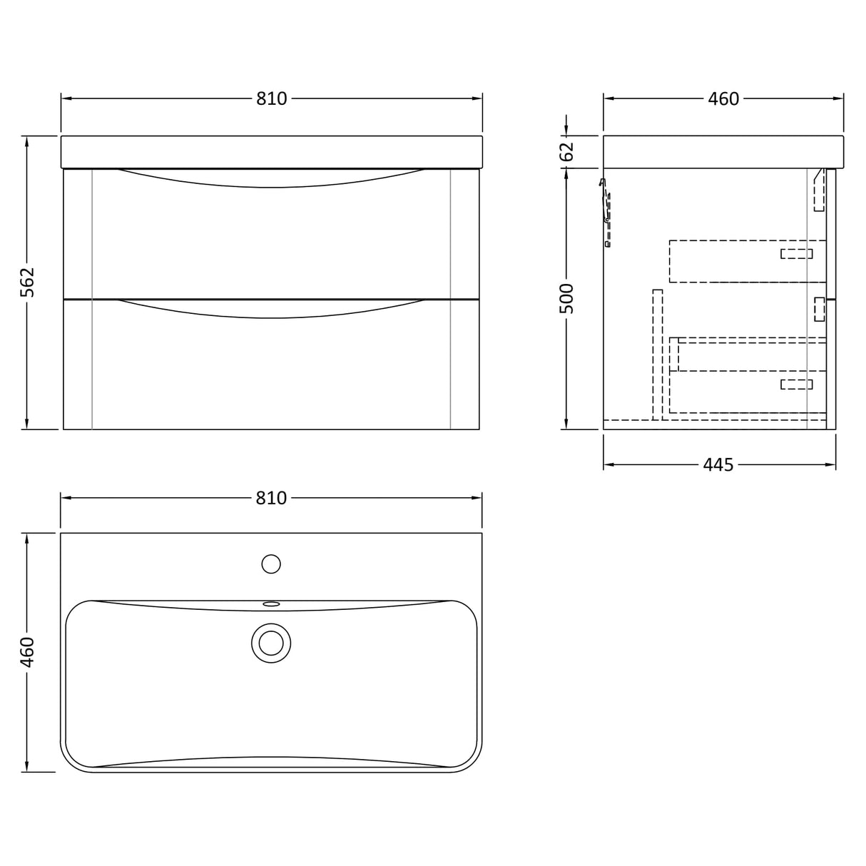 Nuie Lunar 800mm Wall Hung 2 Drawer Vanity Unit & Basin Soft Black LUN1404B LD