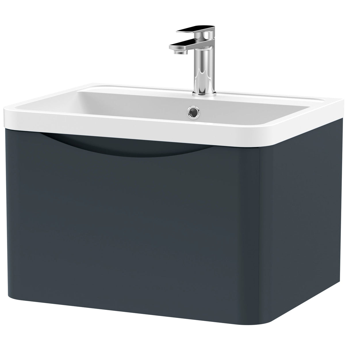 Nuie Lunar 600mm Wall Hung 1 Drawer Vanity Unit & Basin Soft Black LUN1405