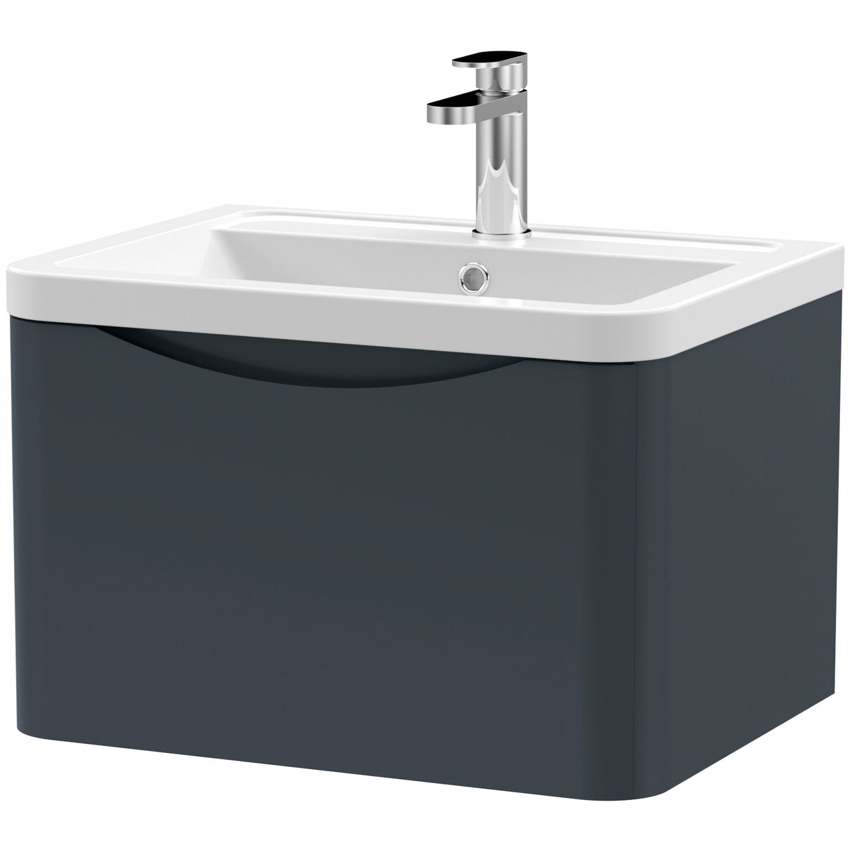 Nuie Lunar 600mm Wall Hung 1 Drawer Vanity Unit & Basin Soft Black LUN1405A