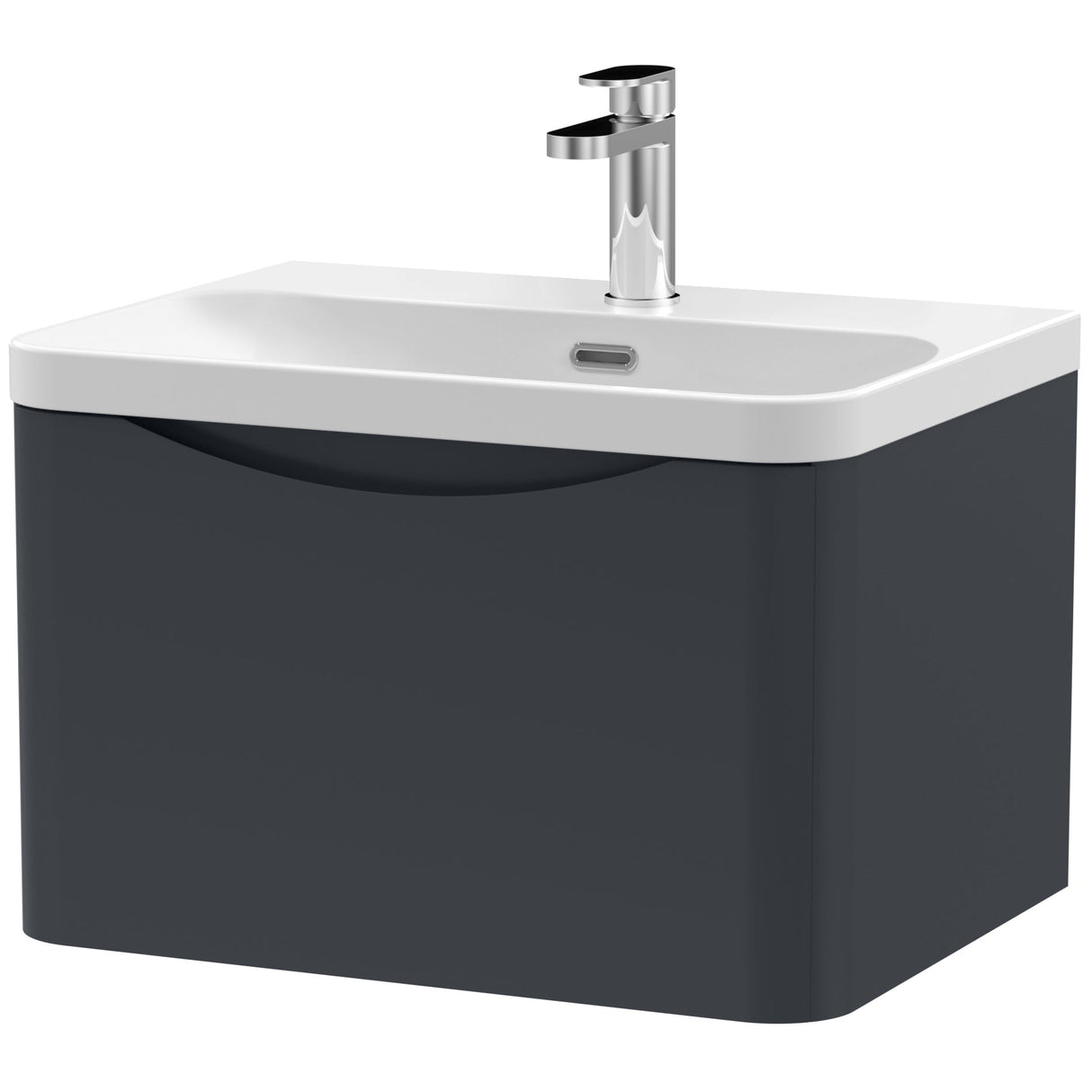 Nuie Lunar 600mm Wall Hung 1 Drawer Vanity Unit & Basin Soft Black LUN1405B
