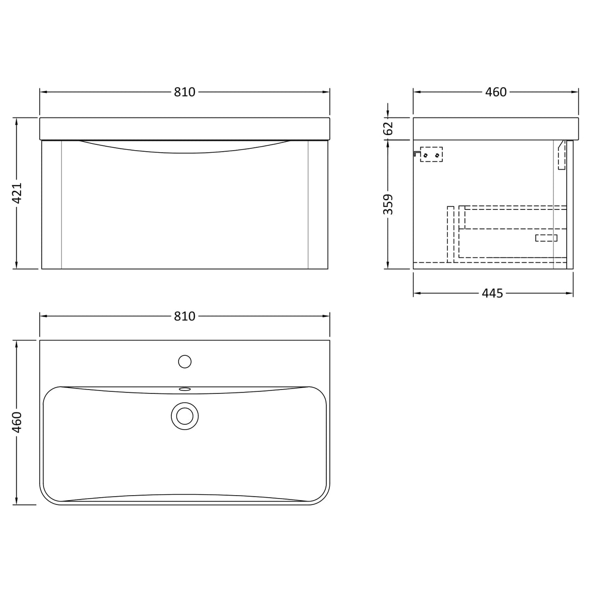 Nuie Lunar 800mm Wall Hung 1 Drawer Vanity Unit & Basin Soft Black LUN1406B LD