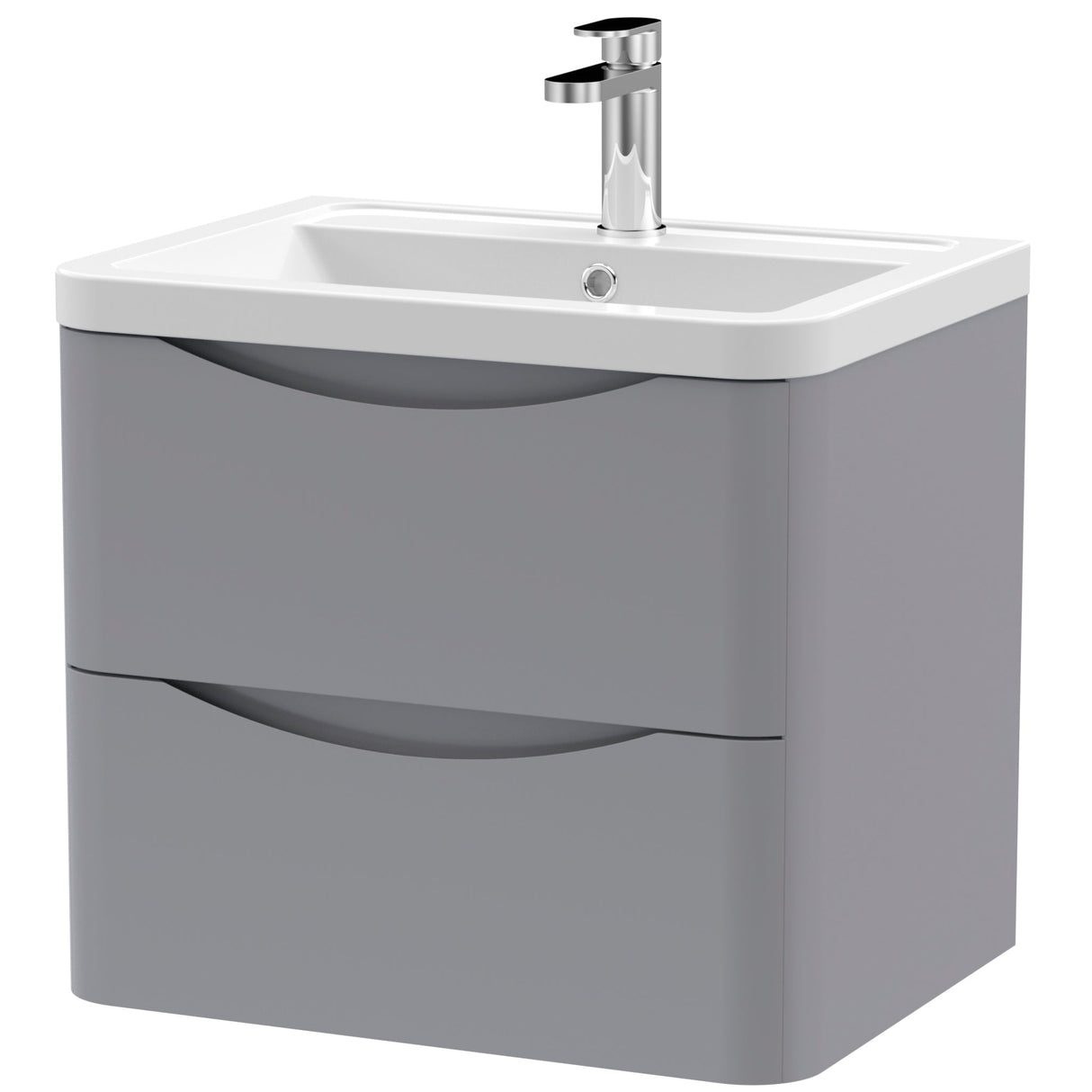 Nuie Lunar 600mm Wall Hung 2 Drawer Vanity Unit & Basin Satin Grey LUN202A