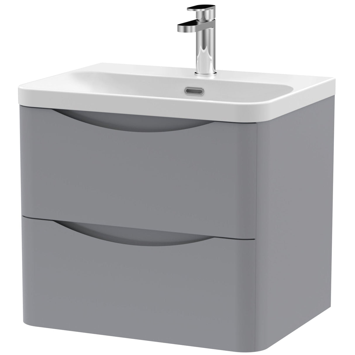 Nuie Lunar 600mm Wall Hung 2 Drawer Vanity Unit & Basin Satin Grey LUN202B