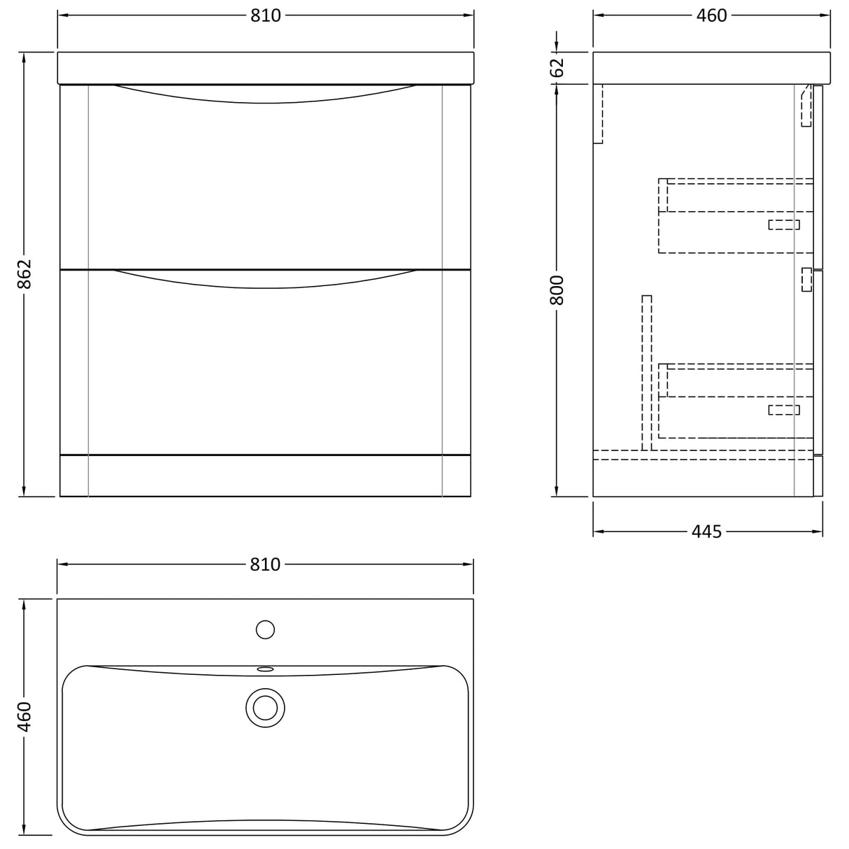 Nuie Lunar 800mm Freestanding 2 Drawer Vanity Unit & Basin Satin Grey LUN203B LD