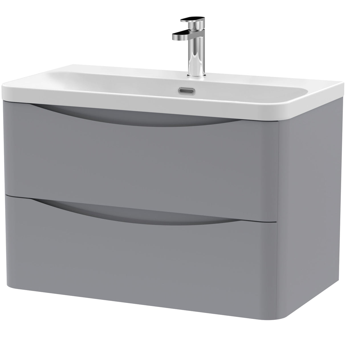 Nuie Lunar 800mm Wall Hung 2 Drawer Vanity Unit & Basin Satin Grey LUN204B