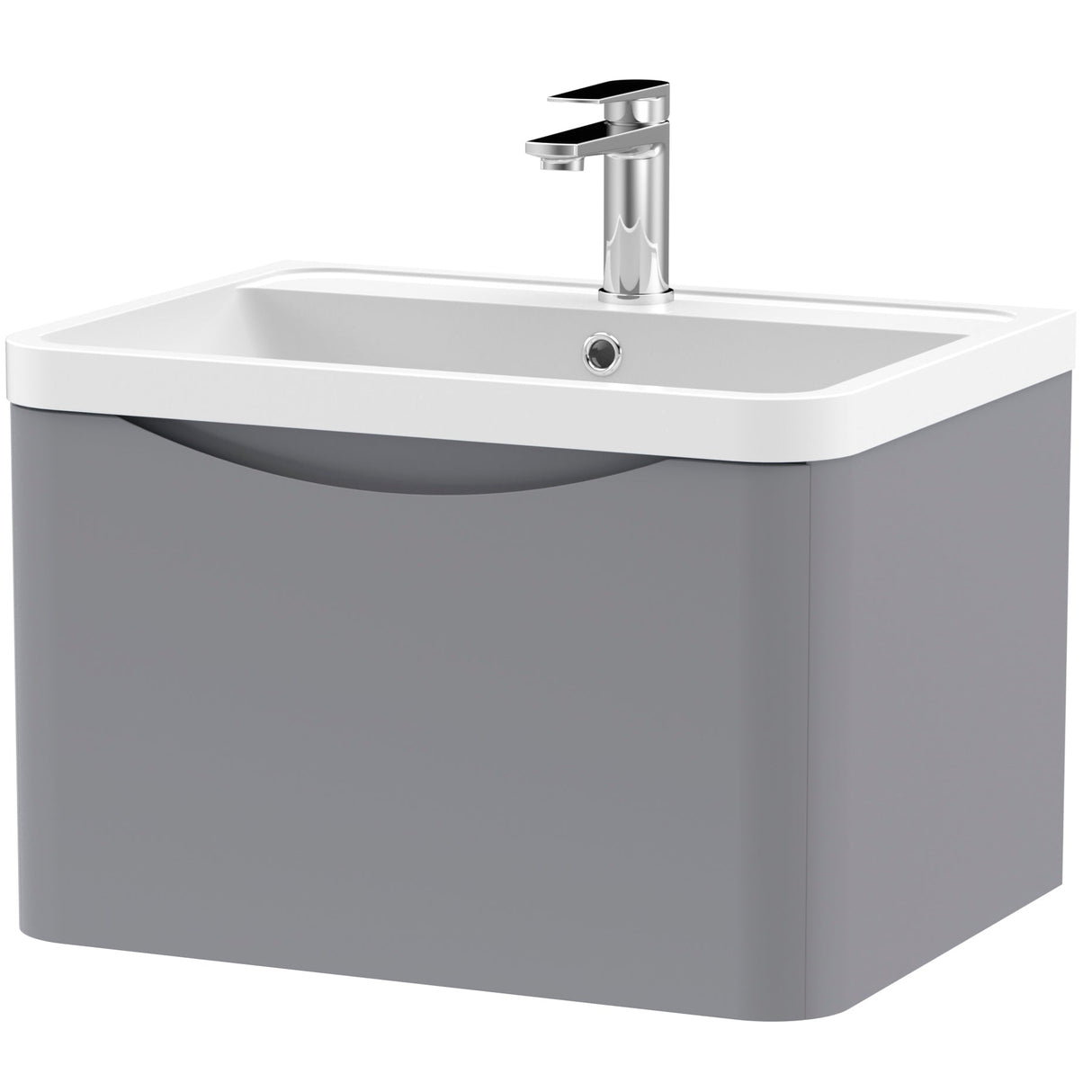 Nuie Lunar 600mm Wall Hung 1 Drawer Vanity Unit & Basin Satin Grey LUN205
