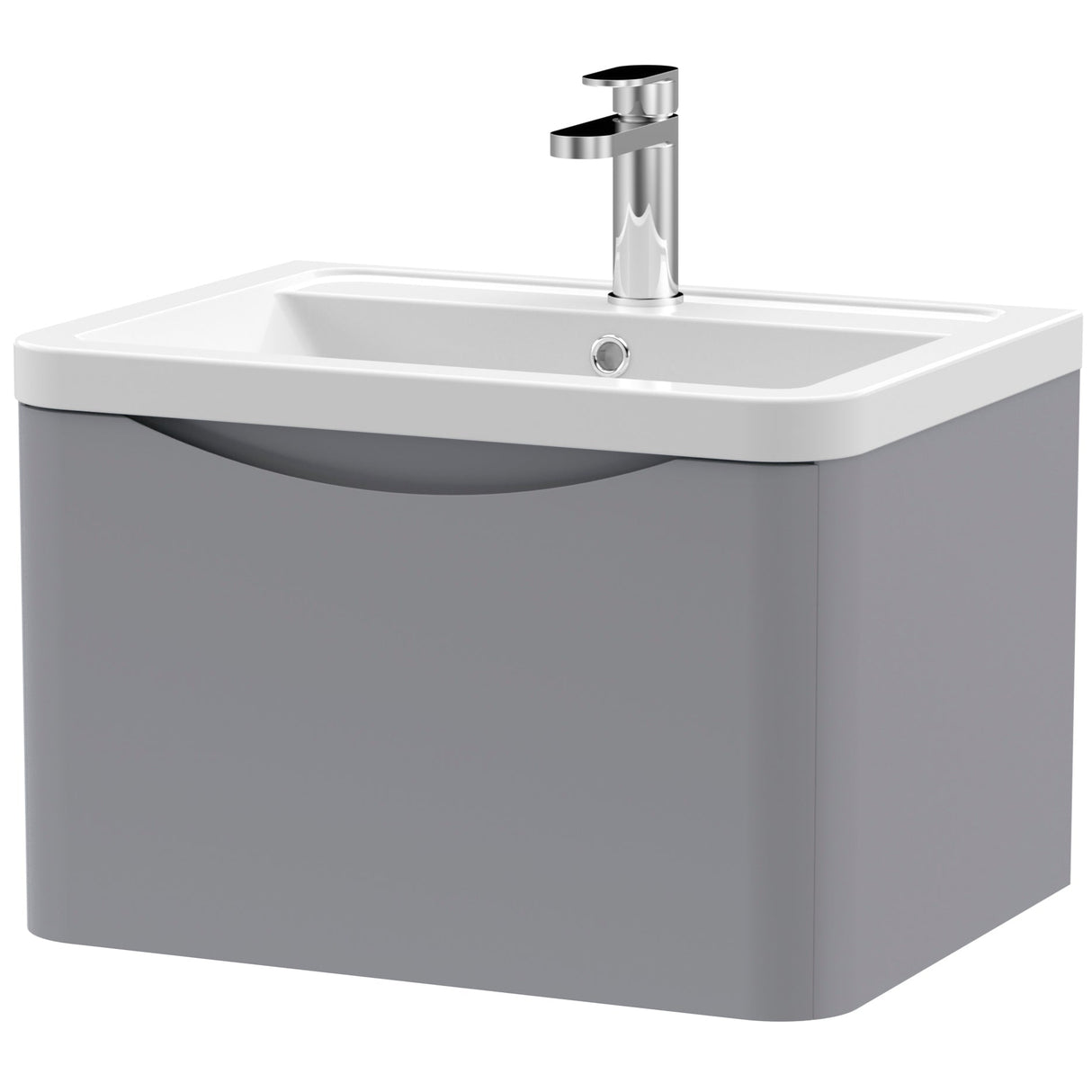 Nuie Lunar 600mm Wall Hung 1 Drawer Vanity Unit & Basin Satin Grey LUN205A
