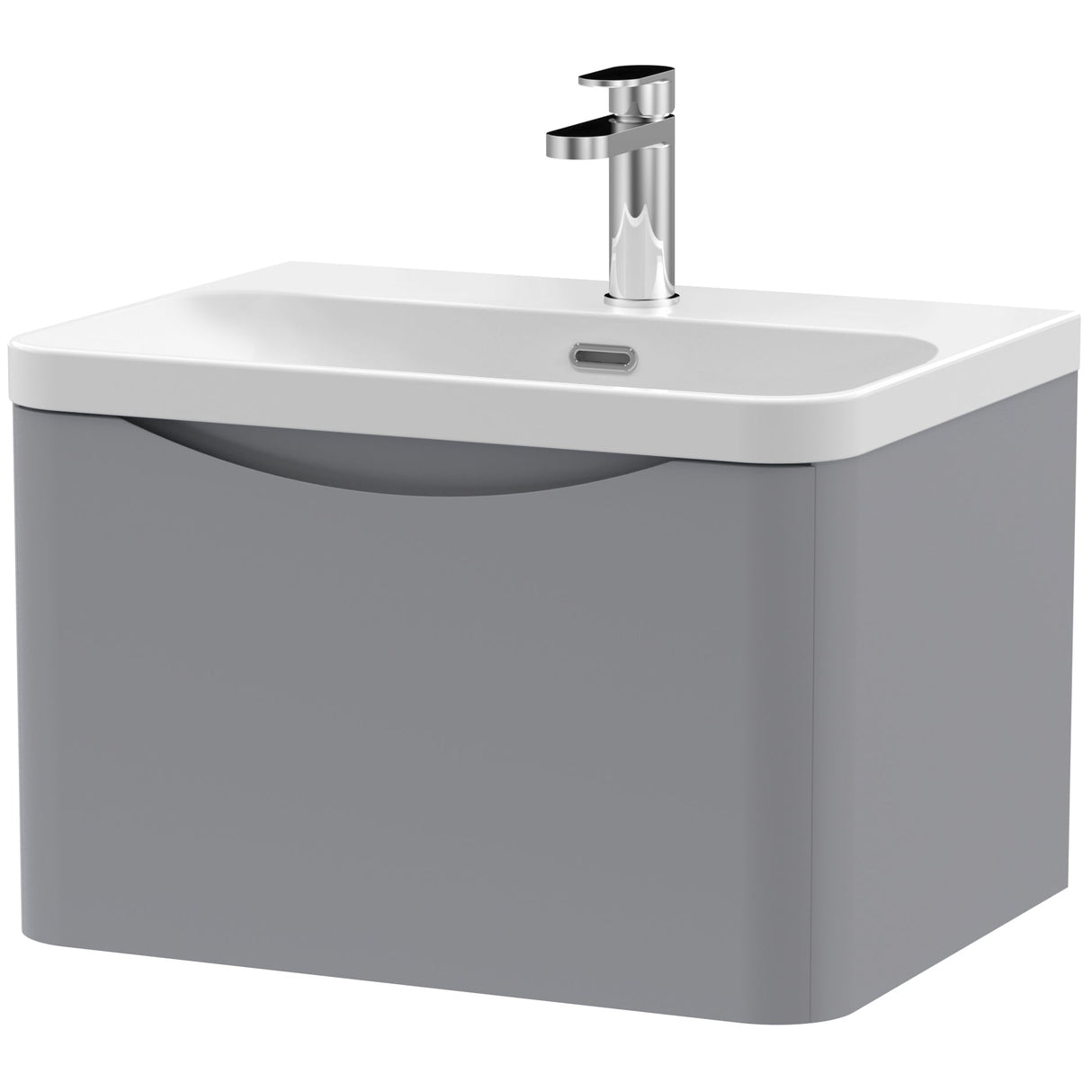 Nuie Lunar 600mm Wall Hung 1 Drawer Vanity Unit & Basin Satin Grey LUN205B