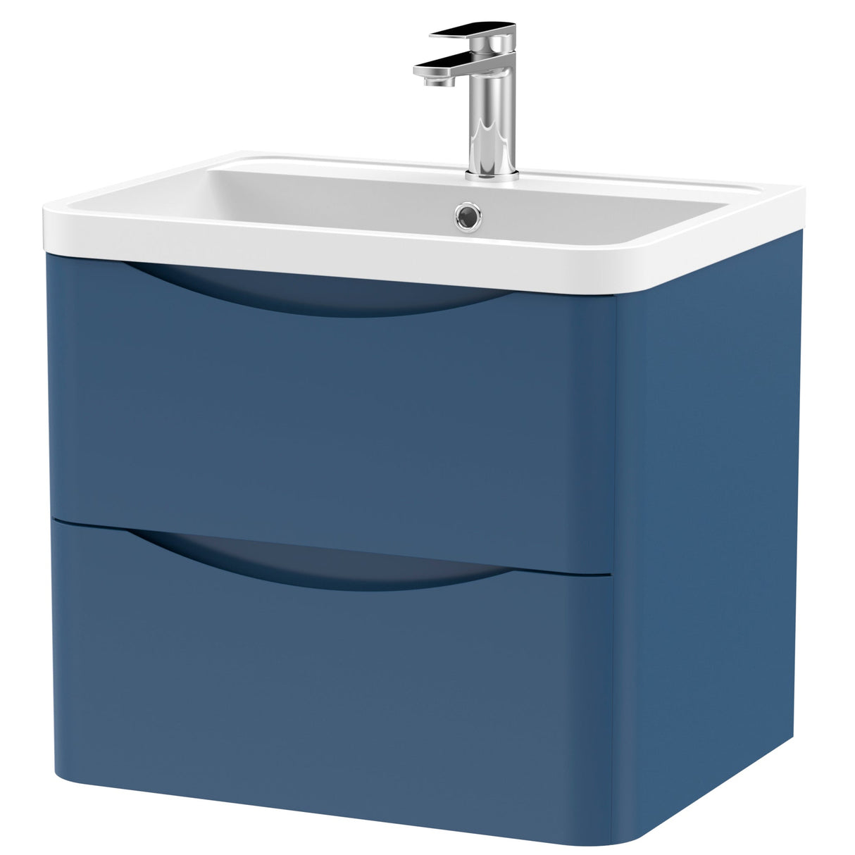 Nuie Lunar 600mm Wall Hung 2 Drawer Vanity Unit & Basin Satin Blue LUN302