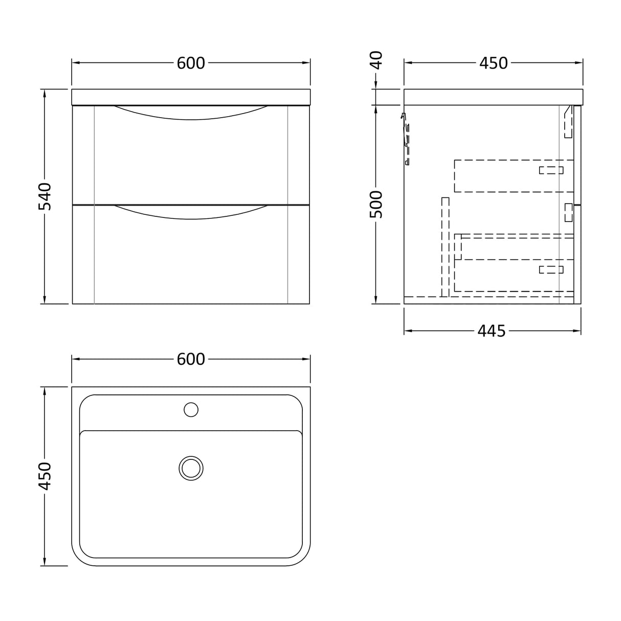 Nuie Lunar 600mm Wall Hung 2 Drawer Vanity Unit & Basin Satin Blue LUN302 LD
