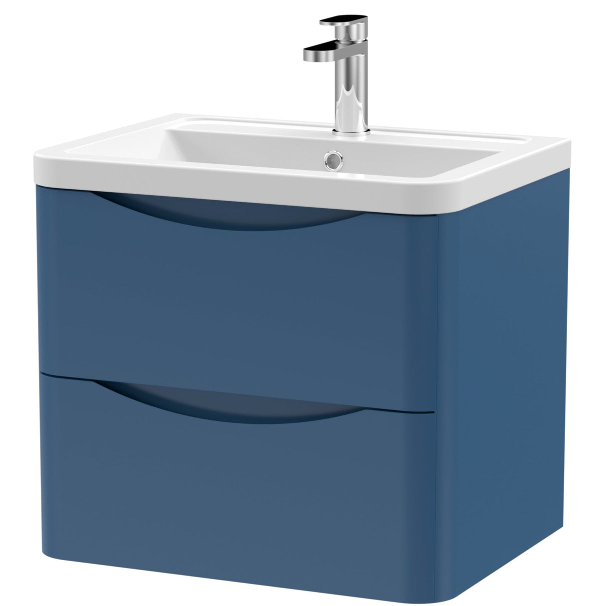 Nuie Lunar 600mm Wall Hung 2 Drawer Vanity Unit & Basin Satin Blue LUN302A