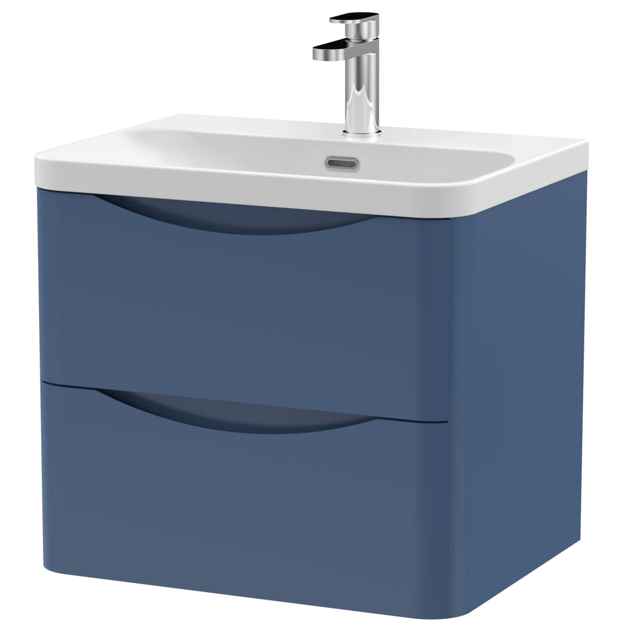 Nuie Lunar 600mm Wall Hung 2 Drawer Vanity Unit & Basin Satin Blue LUN302B