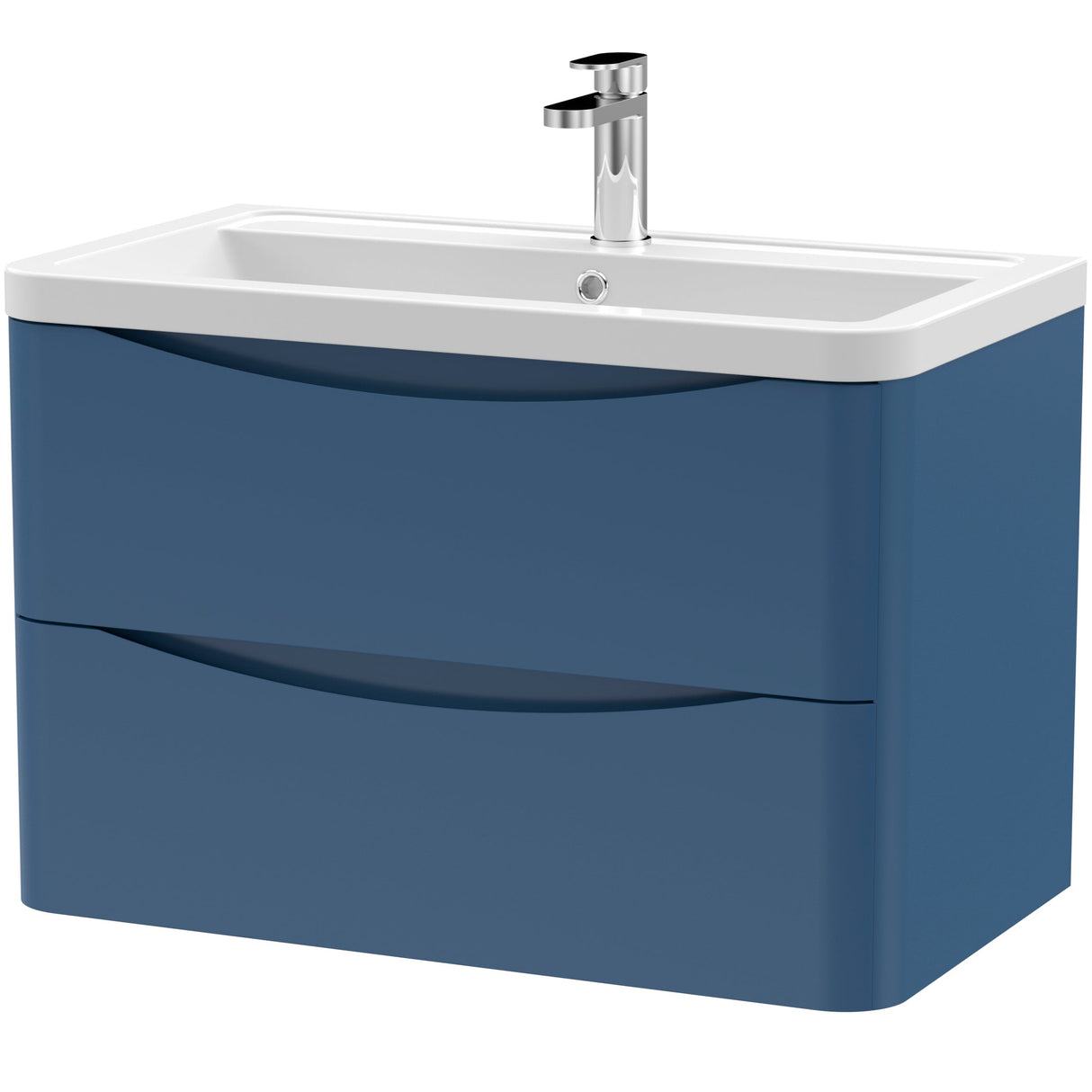 Nuie Lunar 800mm Wall Hung 2 Drawer Vanity Unit & Basin Satin Blue LUN304A