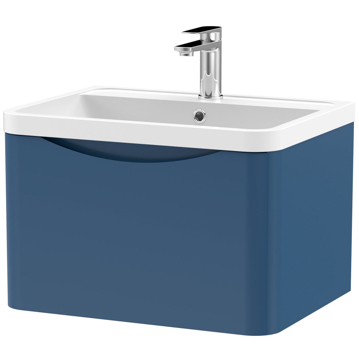 Nuie Lunar 600mm Wall Hung 1 Drawer Vanity Unit & Basin Satin Blue LUN305