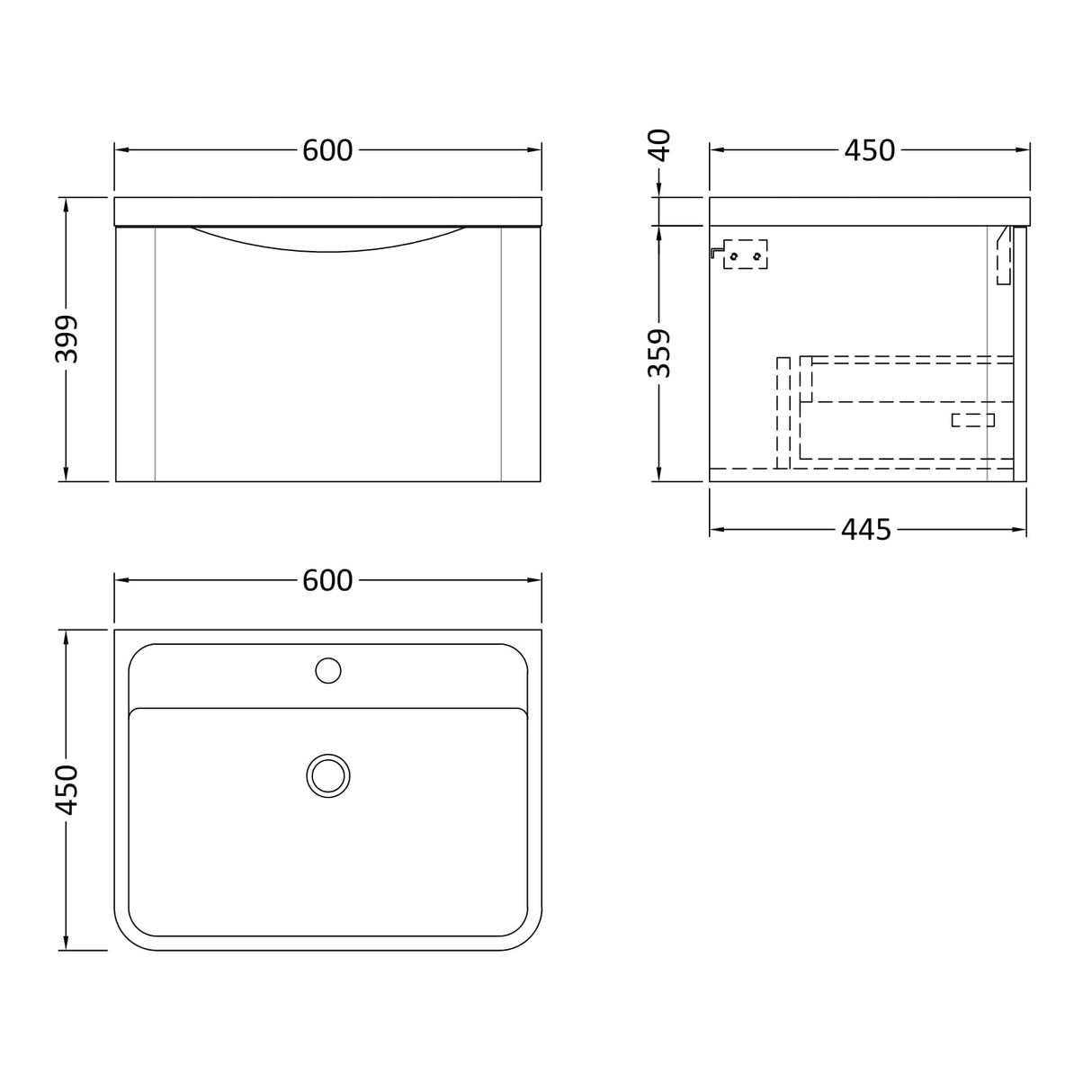 Nuie Lunar 600mm Wall Hung 1 Drawer Vanity Unit & Basin Satin Blue LUN305 LD
