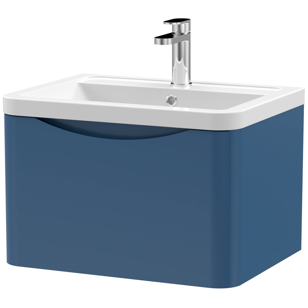 Nuie Lunar 600mm Wall Hung 1 Drawer Vanity Unit & Basin Satin Blue LUN305A