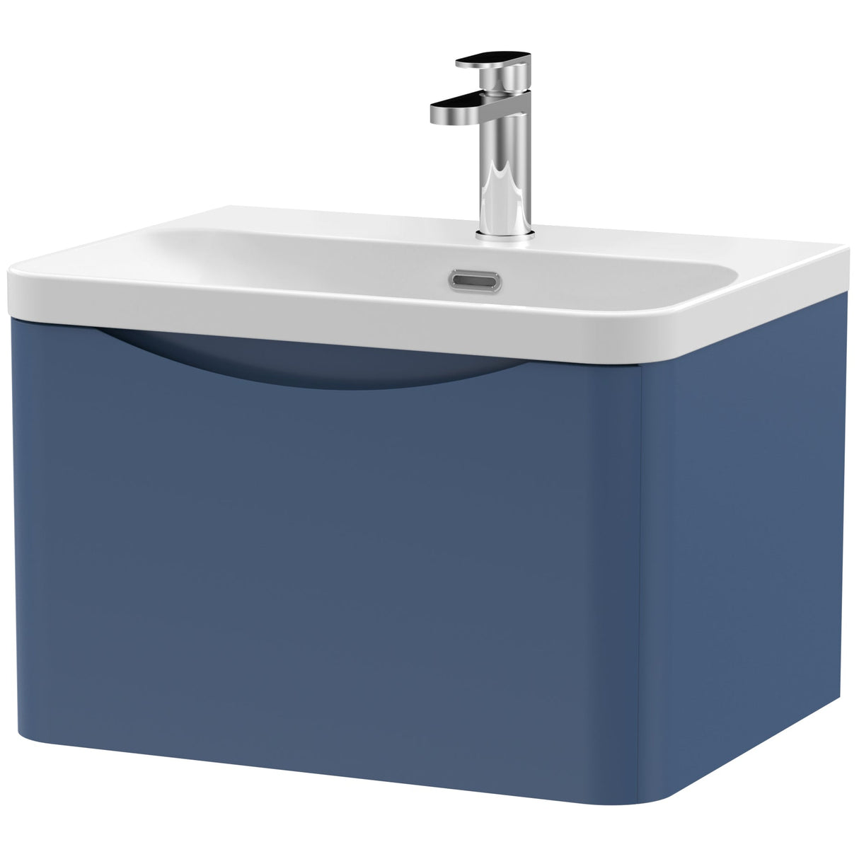 Nuie Lunar 600mm Wall Hung 1 Drawer Vanity Unit & Basin Satin Blue LUN305B