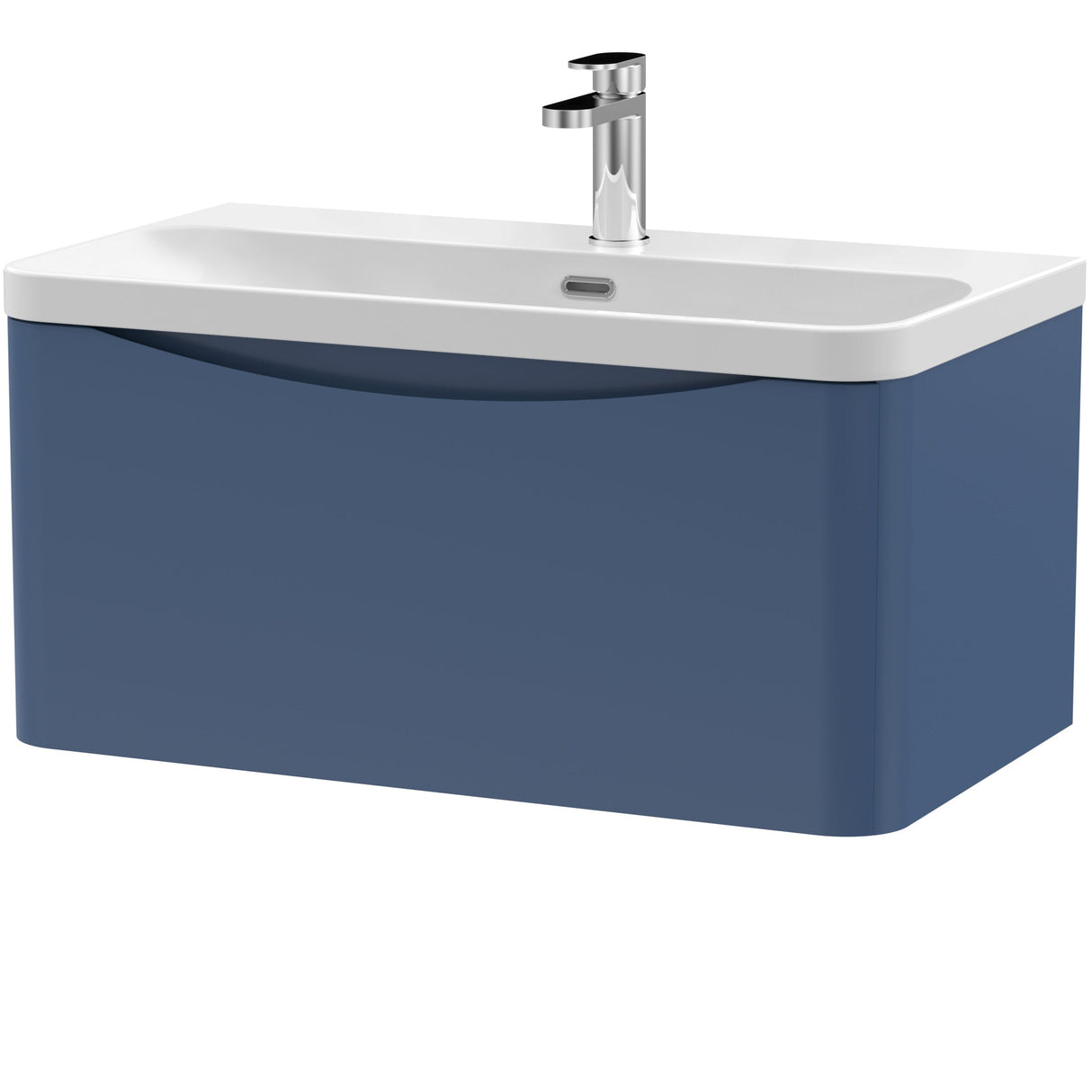 Nuie Lunar 800mm Wall Hung 1 Drawer Vanity Unit & Basin Satin Blue LUN306B