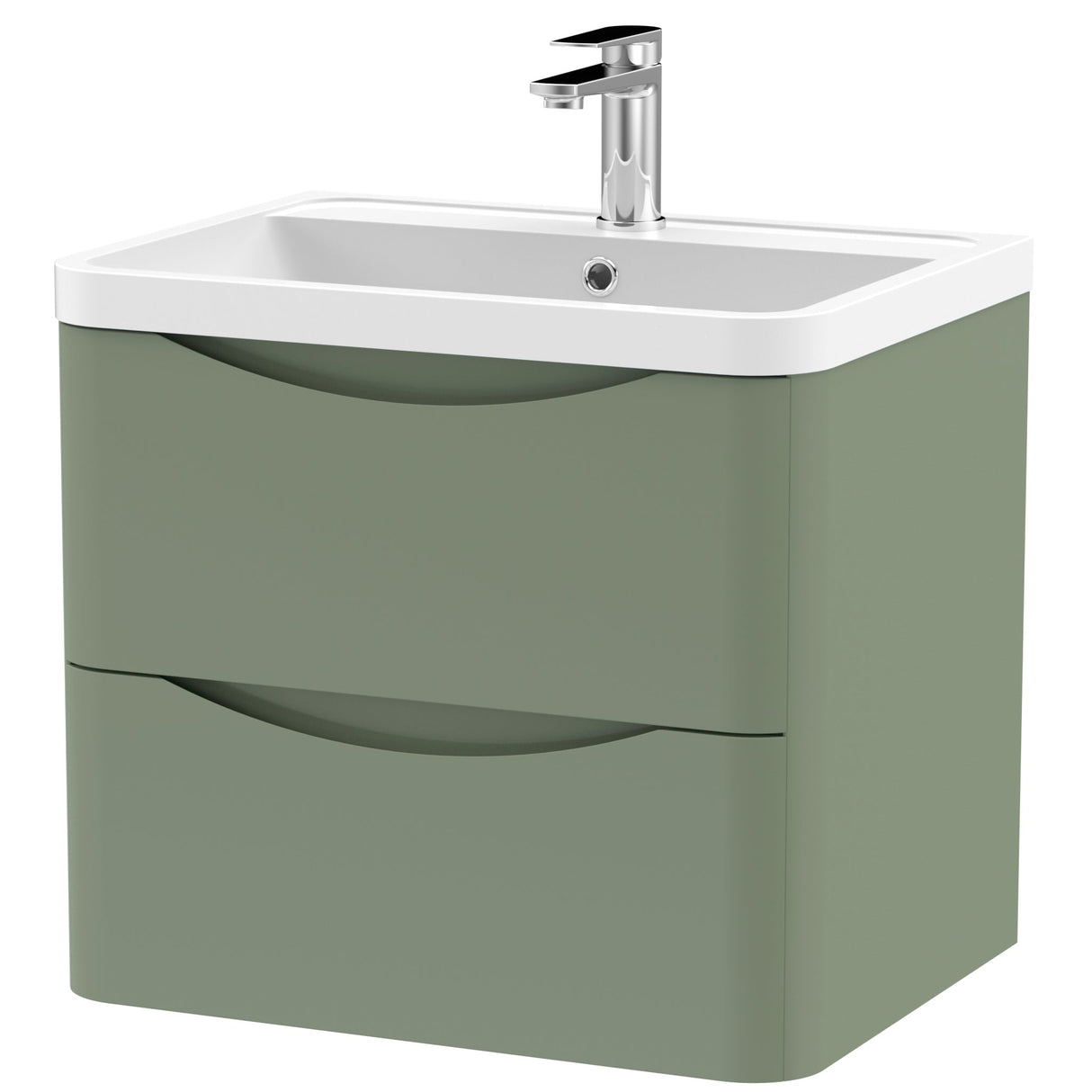 Nuie Lunar 600mm Wall Hung 2 Drawer Vanity Unit & Basin Satin Green LUN802