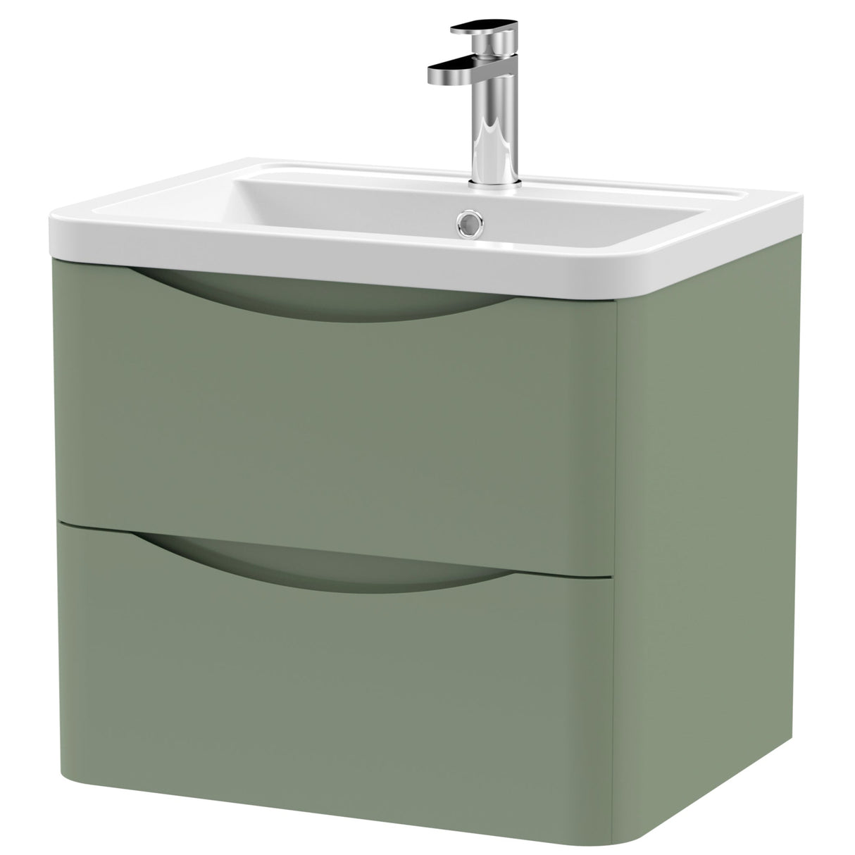 Nuie Lunar 600mm Wall Hung 2 Drawer Vanity Unit & Basin Satin Green LUN802A