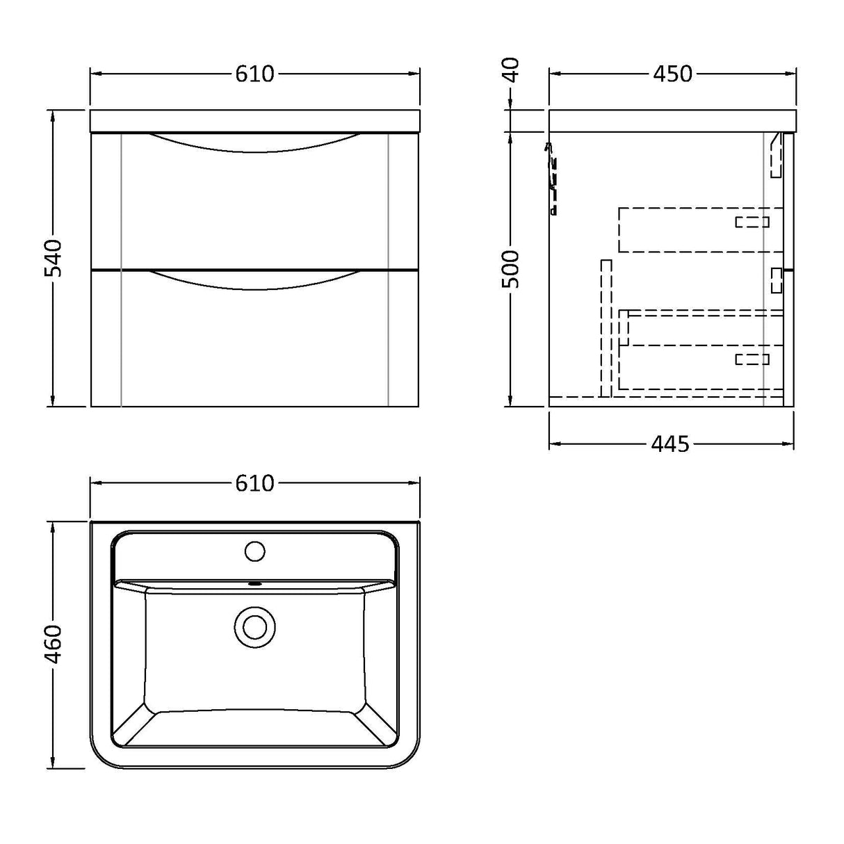 Nuie Lunar 600mm Wall Hung 2 Drawer Vanity Unit & Basin Satin Green LUN802A LD