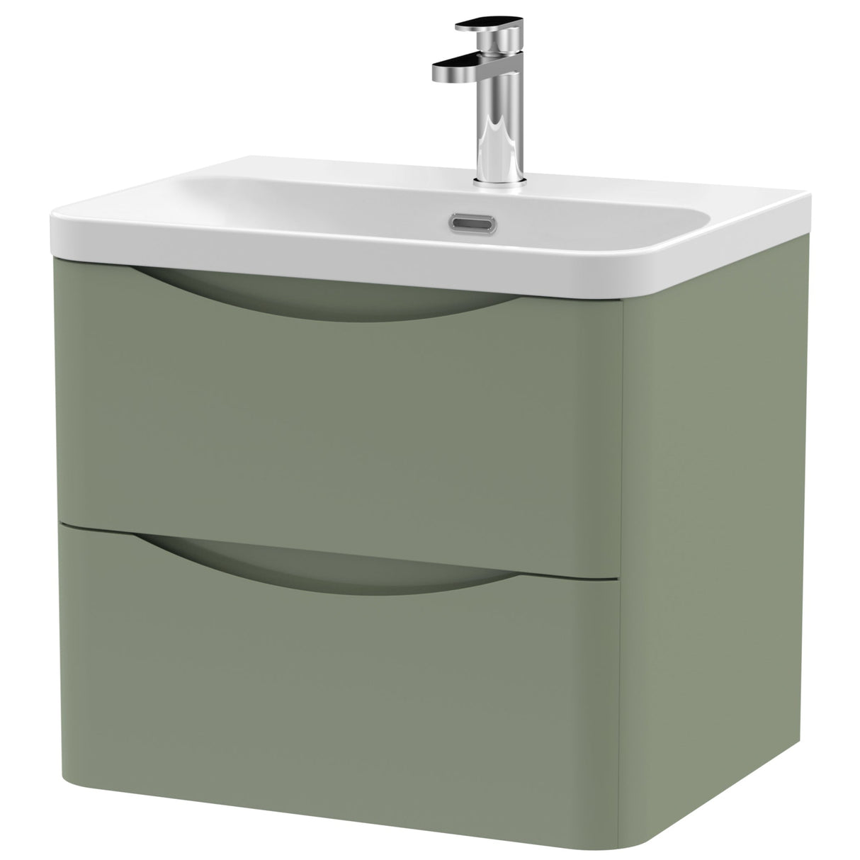 Nuie Lunar 600mm Wall Hung 2 Drawer Vanity Unit & Basin Satin Green LUN802B