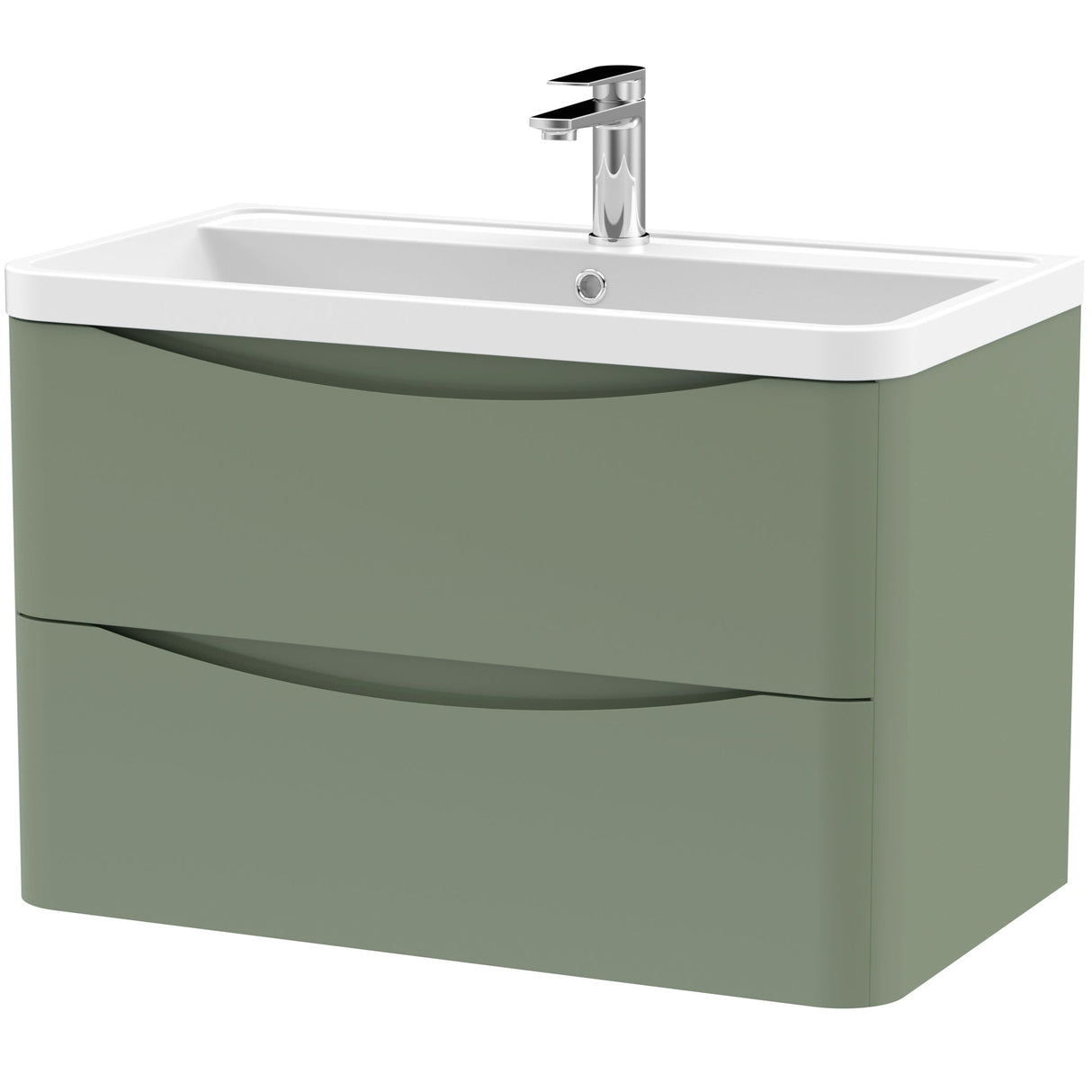 Nuie Lunar 800mm Wall Hung 2 Drawer Vanity Unit & Basin Satin Green LUN804