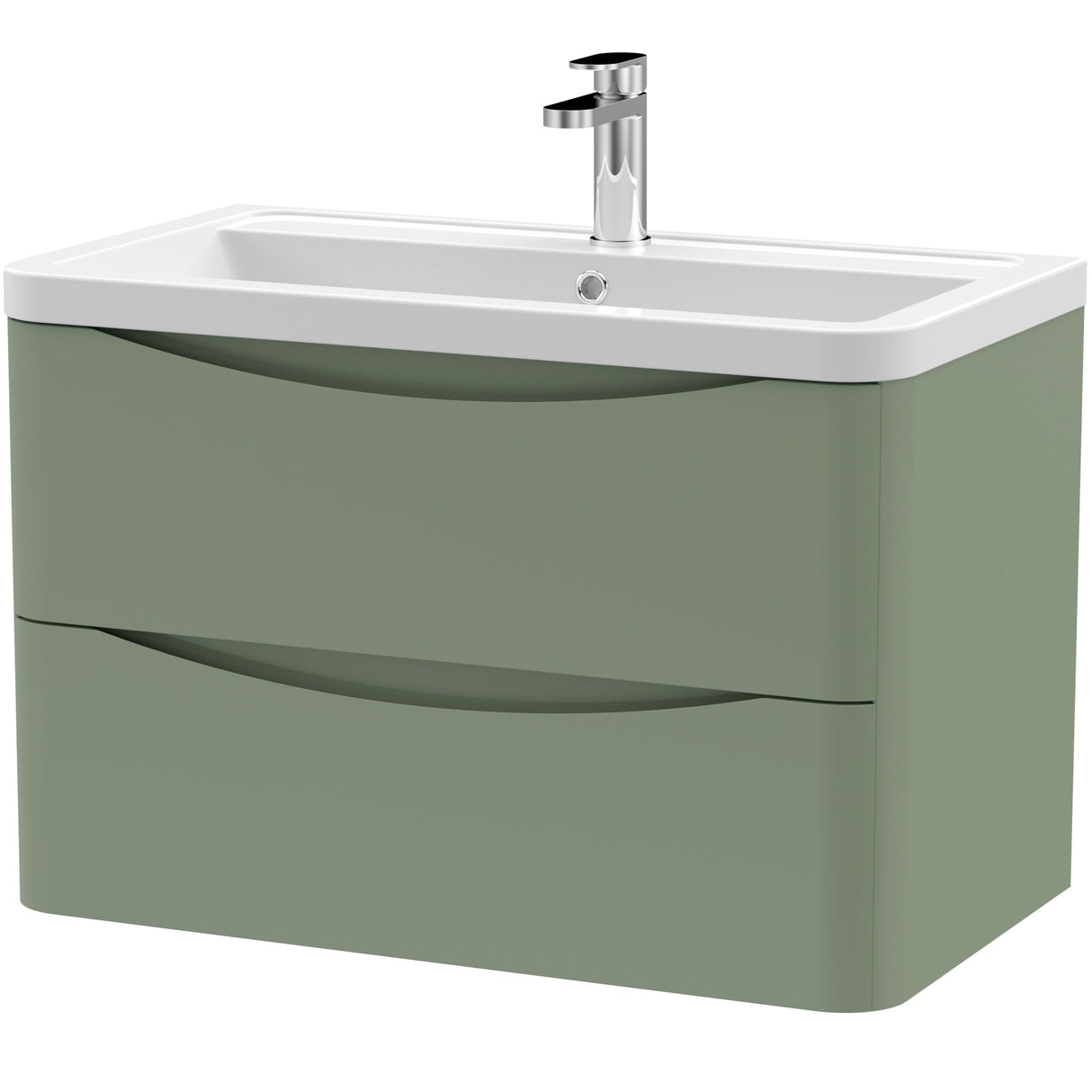 Nuie Lunar 800mm Wall Hung 2 Drawer Vanity Unit & Basin Satin Green LUN804A
