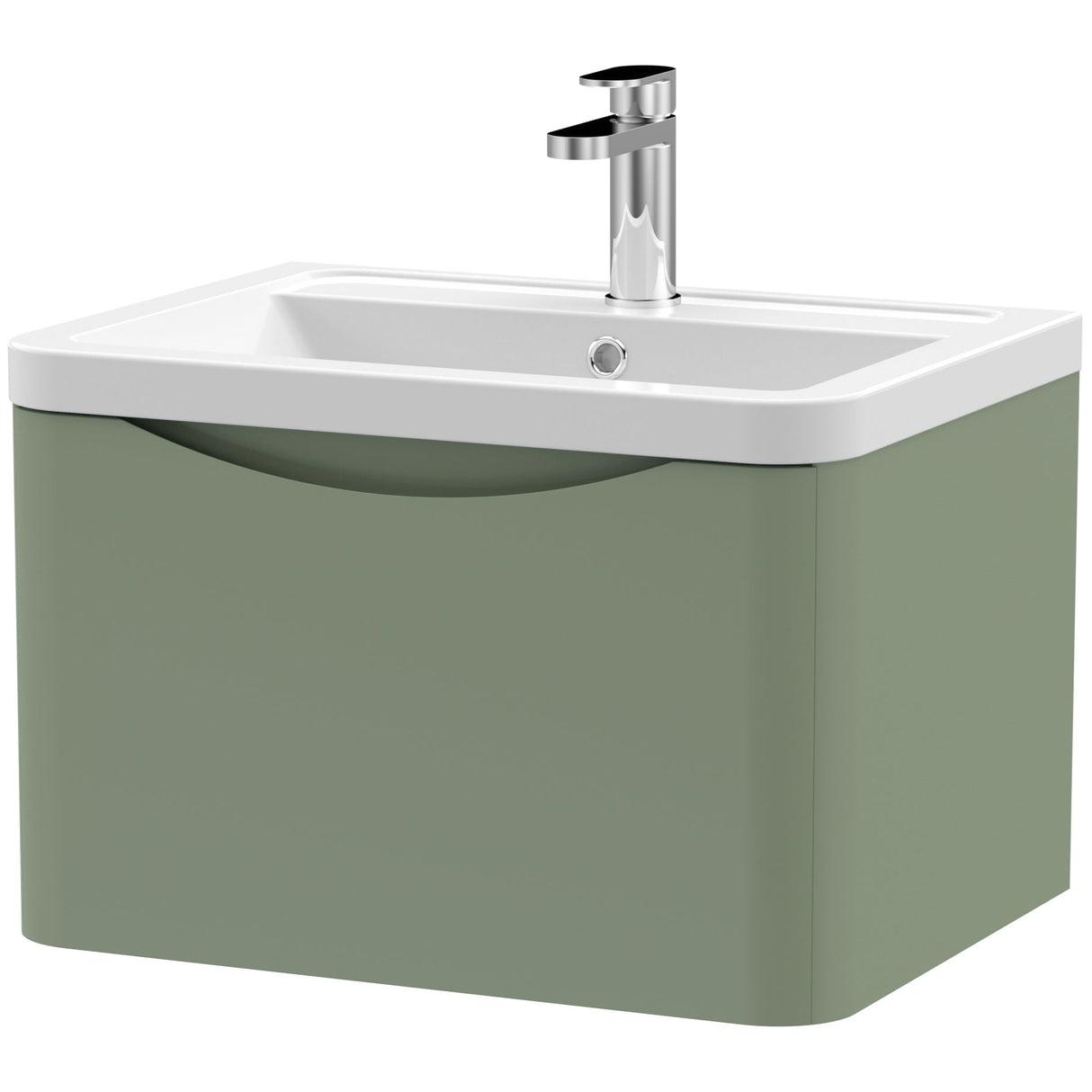 Nuie Lunar 600mm Wall Hung 1 Drawer Vanity Unit & Basin Satin Green LUN805A
